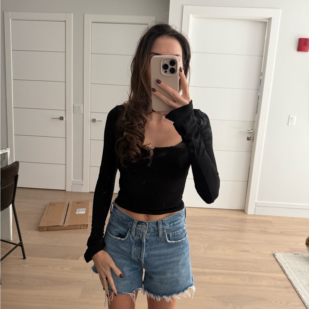 Joah Brown Black Long Sleeve Top
